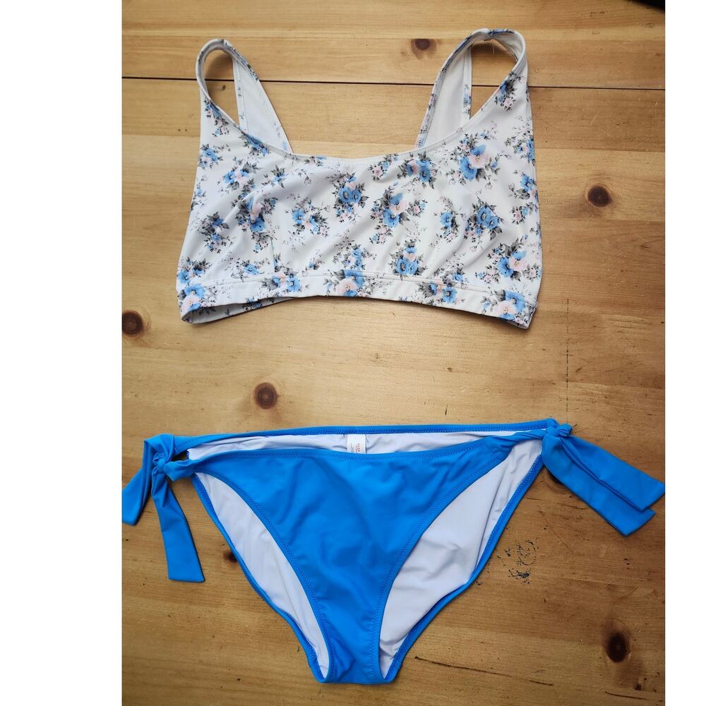 2 Piece ASOS Plus Sz 14 Swim Bathing Suit Blue Floral Sports Bra Full cover